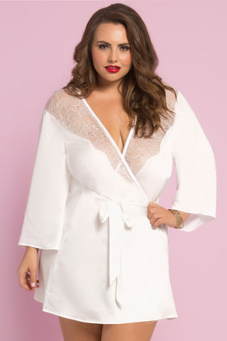 Satin And Eyelash Lace Robe - STM10695X by Seven Til Midnight
