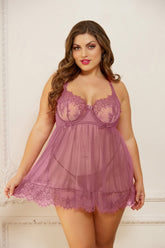 Eyelash Galloon Lace And Mesh Babydoll - STM10697X by Seven Til Midnight