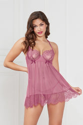Eyelash Galloon Lace And Mesh Babydoll - STM10697 by Seven Til Midnight