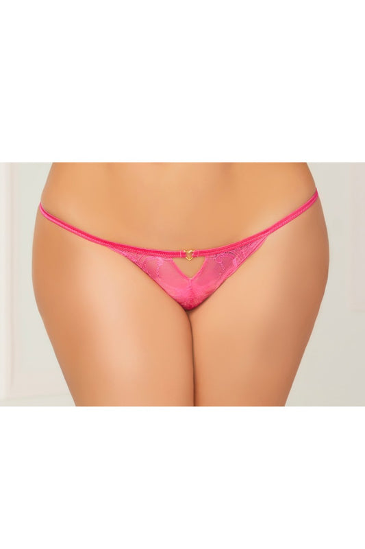Galloon Lace Open Crotch Panty With Heart Cut Out, And Gold Heart Ring - STM10836X by Seven Til Midnight