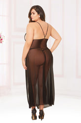 Mesh Floor-Length Gown With Adjustable Straps - STM10904X by Seven Til Midnight