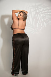 Two Piece Satin & Lace Bralette And Pant Set - STM11304X by Seven Til Midnight