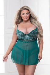 Two Piece Metallic Cross-Dye Lace Babydoll And G-String Set - STM11331X by Seven Til Midnight