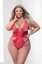 Lace And Stretch Satin Teddy With Satin Elastic Belt - STM11335X by Seven Til Midnight