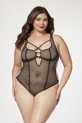 Strappy high cut leg fishnet teddy with adjustable/removable garter straps - STM11495X by Seven Til Midnight