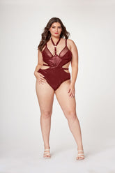 2 in 1 vegan leather/mesh, studded teddy and choker/harness set - STM11524X by Seven Til Midnight