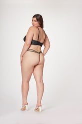 Vegan leather/mesh halter bra and strappy thong set - STM11526X by Seven Til Midnight