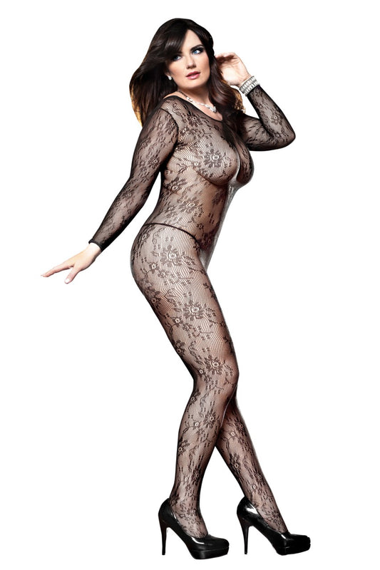 Long Sleeve Flower Lace Bodystocking - BW170 by No Brand