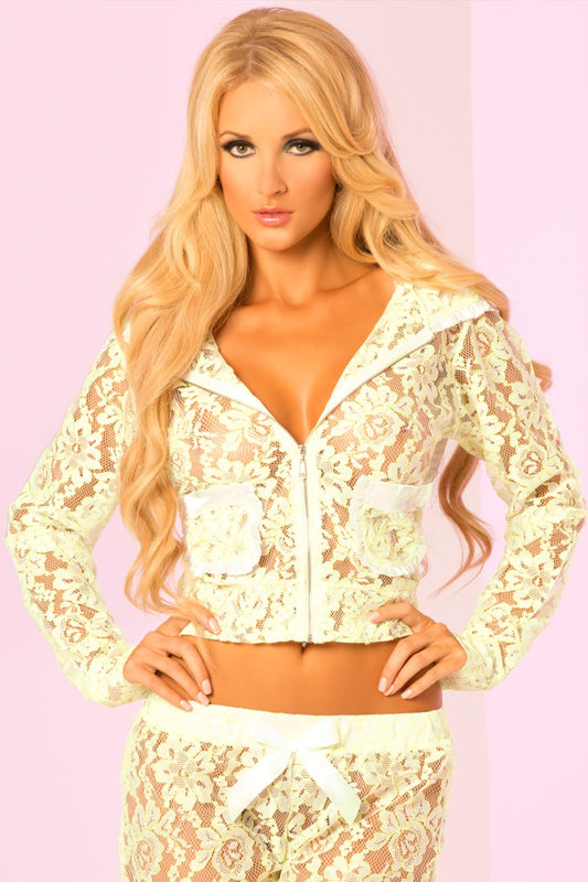 Lace Hooded Jacket With Pocket - PL24011 by Pink Lipstick