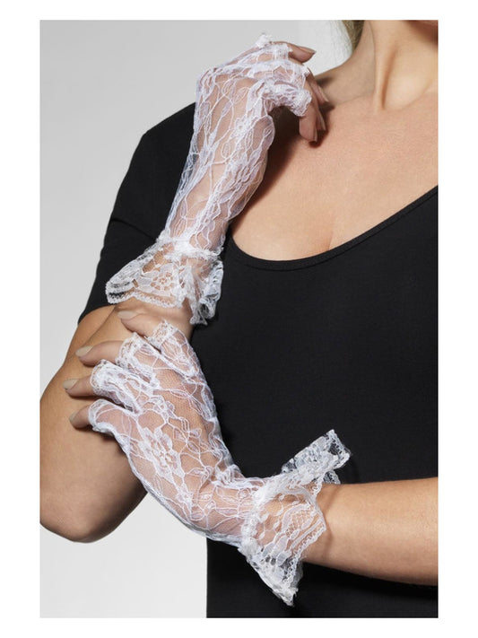 Fingerless Lace Gloves, White - FV25042 by Fever