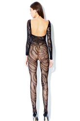 Long Sleeve Large Scale Swirl Pattern Bodystocking. - HAU2519 by Hauty
