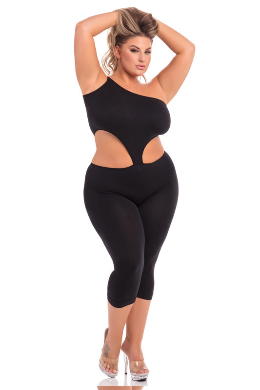 One Shoulder Cropped Catsuit - PL27035X by Pink Lipstick