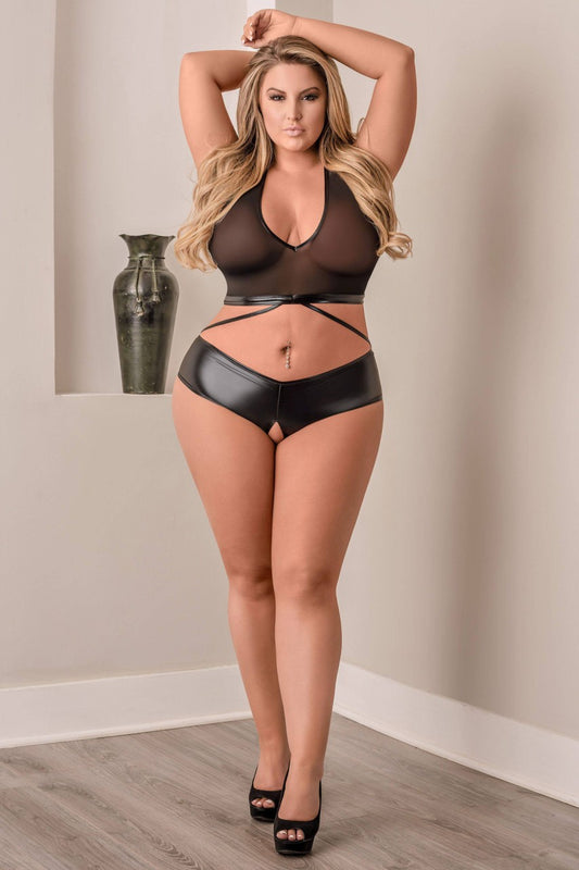 Halter Bra & Crotchless Panty Set - MSB574 by Exposed