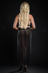 2Pc Cut Out Open Front Flyaway Night Gown Adorned By Pearl Chains & Panty. - GWBL2084 by G-World