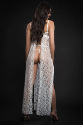 2Pc Strappy Halter Laced Night Gown With Sides Slits & Open Back. - GWBL2162 by G-World