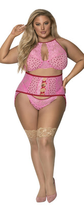 High Neck Bra, Gartered Waist Cincher & Thong Set - MSM264 by Exposed