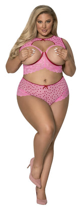 Open Cup High Neck Bra & Split Crotch Skirt Panty - MSM266 by Exposed