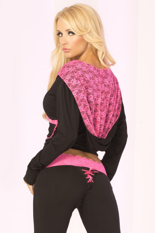 Lace Hooded Rayon Short Jacket - PL24009 by Pink Lipstick