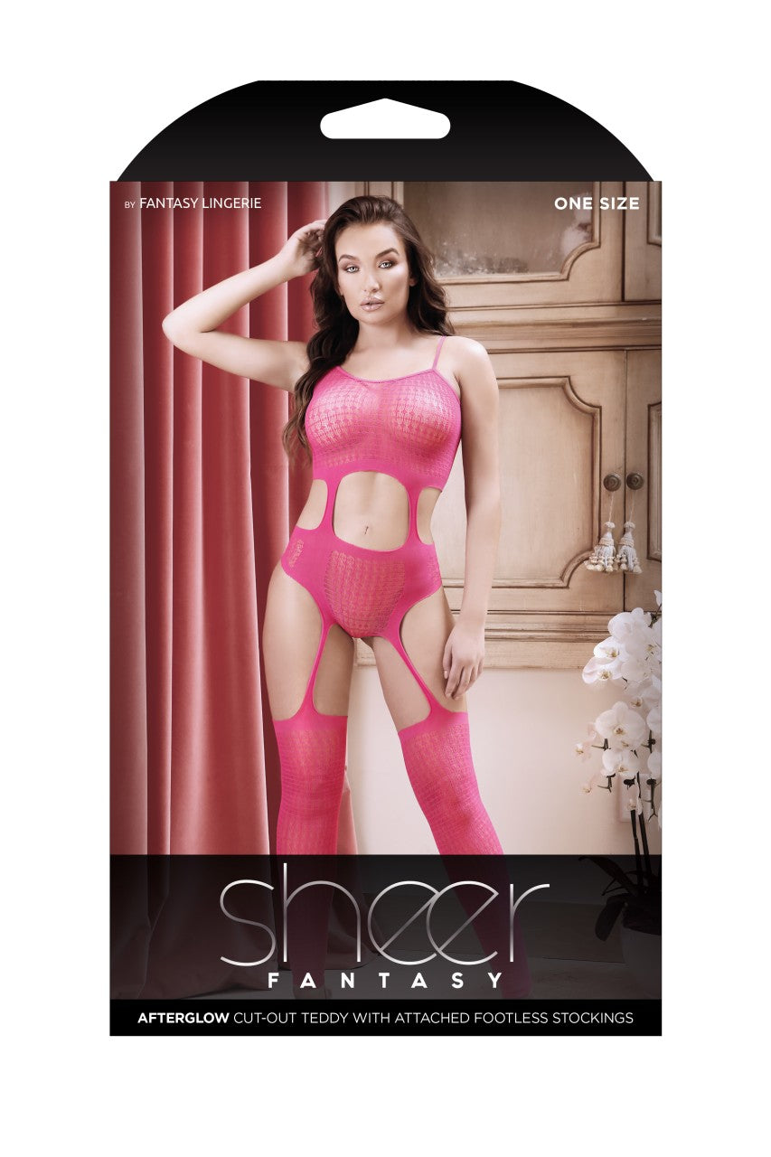 Afterglow Cut-out Teddy with Attached Footless Stockings - FL-SF954 by Fantasy Lingerie