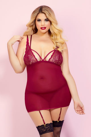 Floral Galloon Lace And Mesh Chemise - STM10791XP by Seven Til Midnight