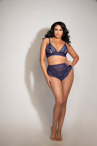 Two Piece Bralette Set. Lace Bralette With Peek-A-Boo Cups And High Waisted Panty - STM11293XP by Seven Til Midnight