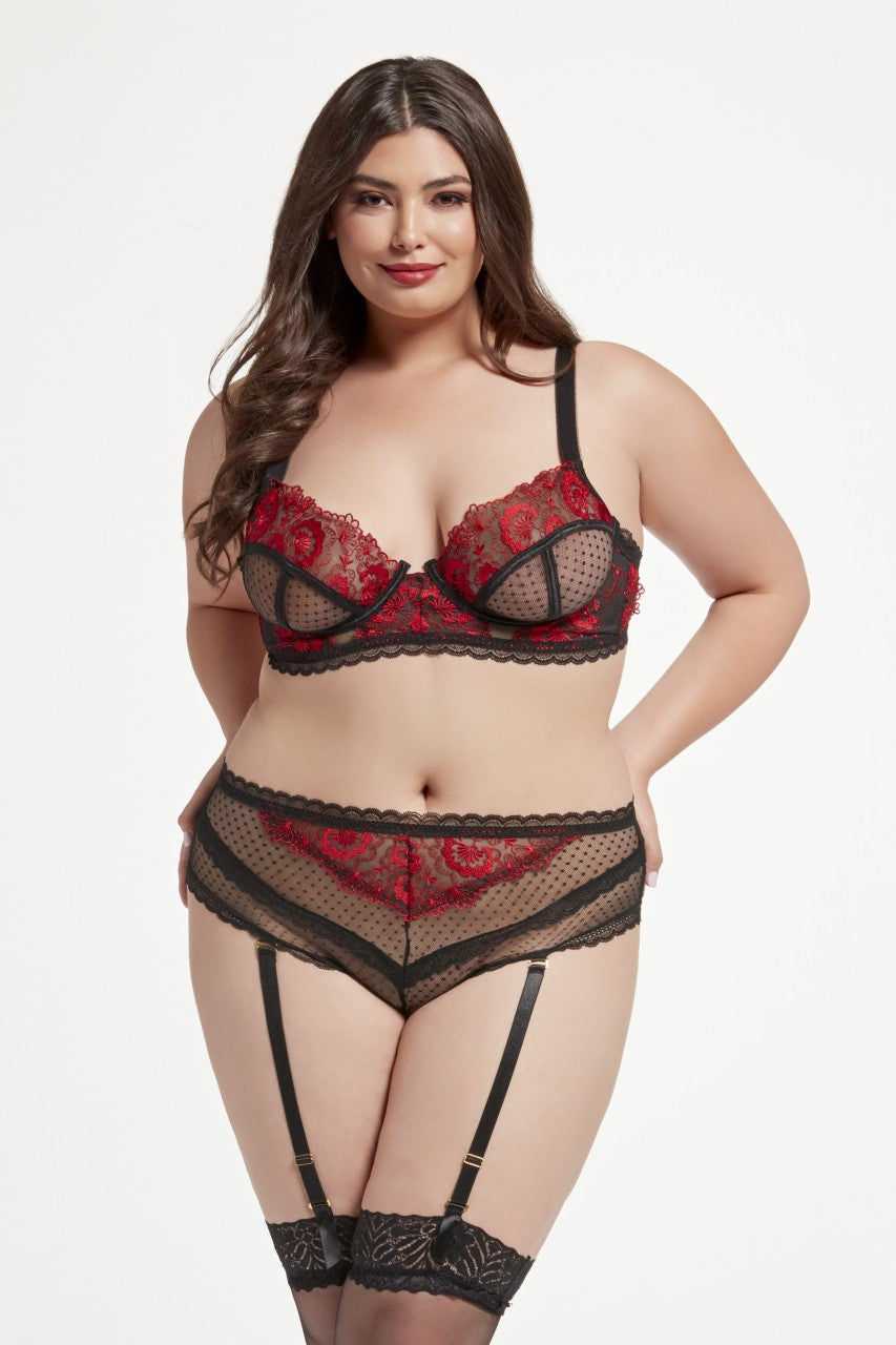 Floral embroidery bra and high waisted panty set - STM11446X by Seven Til Midnight