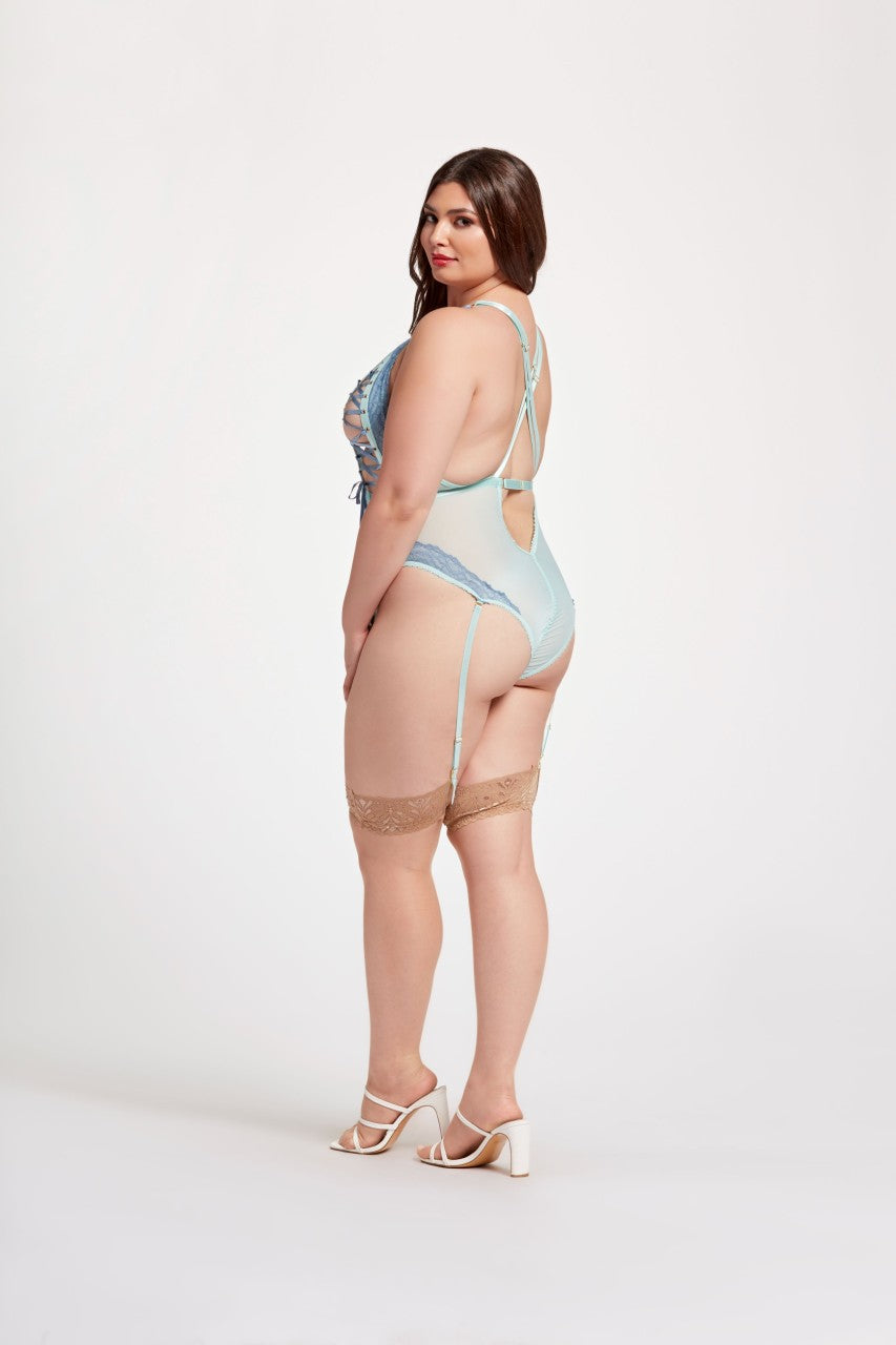 Lace up, racerback lace and mesh teddy - STM11517X by Seven Til Midnight