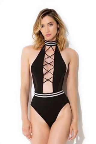 Halter teddy with metallic elastic trim and - HAU1650 by Hauty