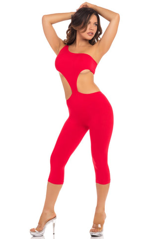 One Shoulder Cropped Catsuit - PL27035 by Pink Lipstick