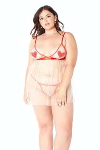 Heart Applique Soft Cup Mesh Babydoll - GL33008X by Glitter