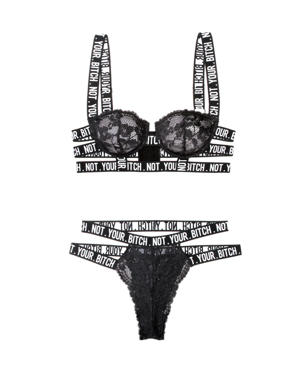 Not Your Bitch Lace Bra & Cutout Panty Set - FL-B-AF901 by Fantasy Lingerie