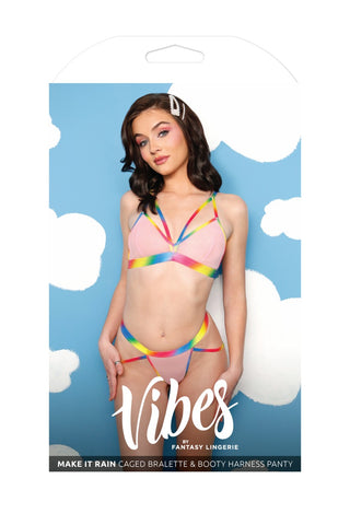 Make It Rain Caged Bralette & Booty Harness Panty - FL-AF965 by Fantasy Lingerie