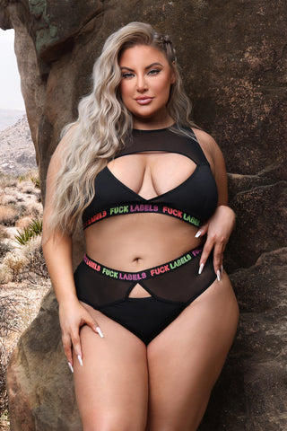FUCK LABELS Keyhole Top & High Waist Bottoms with UV Reactive Elastic - FL-AF973X by Fantasy Lingerie