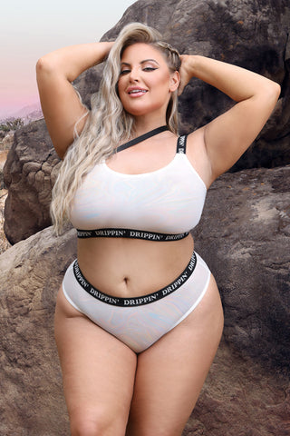 DRIPPIN' Iridescent Strappy One-shoulder Top & Cheeky Panty - FL-AF974X by Fantasy Lingerie
