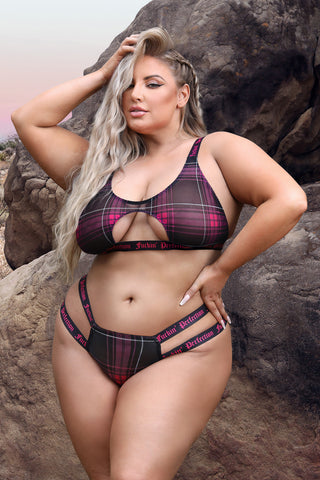 FUCKIN' PERFECTION Plaid Mesh Cut Out Bralette & Panty - FL-AF976X by Fantasy Lingerie