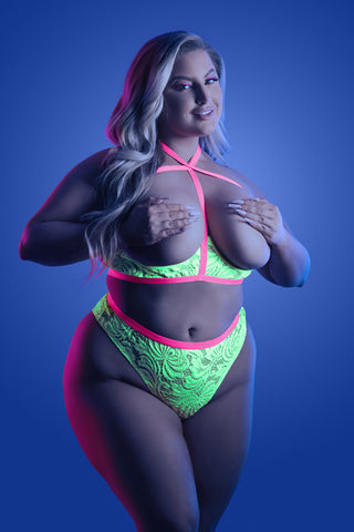 PERSUASIVE Contrast Elastic Open Cup Lace Cage Bra & Panty - FL-GL2120X by Fantasy Lingerie