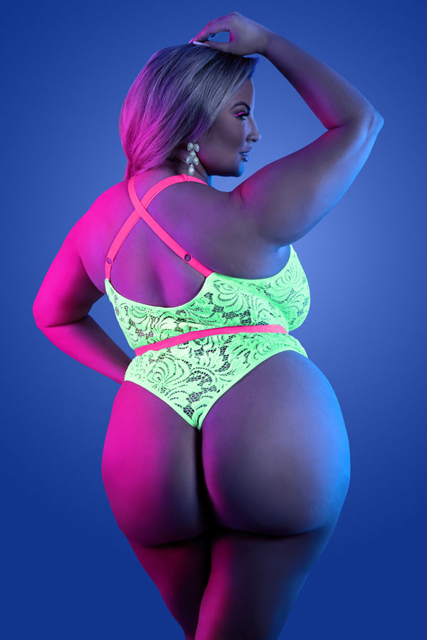 SPOTLIGHT Contrast Elastic Lace Teddy with Snap Closure - FL-GL2121X by Fantasy Lingerie