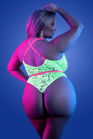 SPOTLIGHT Contrast Elastic Lace Teddy with Snap Closure - FL-GL2121X by Fantasy Lingerie