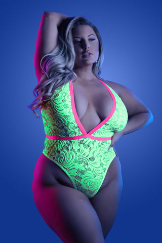 SPOTLIGHT Contrast Elastic Lace Teddy with Snap Closure - FL-GL2121X by Fantasy Lingerie