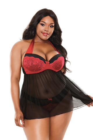 Sophia Halter Babydoll & Panty - FL-B-P389X by No Brand